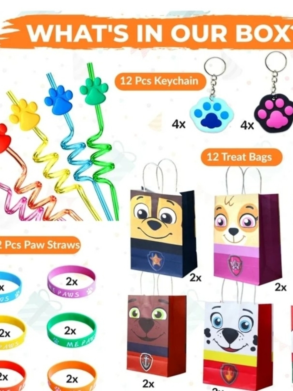 Happy Greetings Paw Kids Party Pack - Multi Color Straws & Keychains,bag,bangle